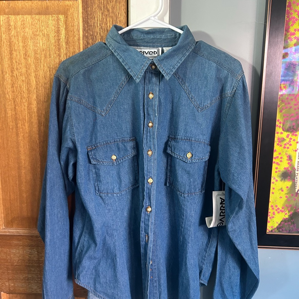 Vintage chambray shirt with tag. Tag says Arrived.
